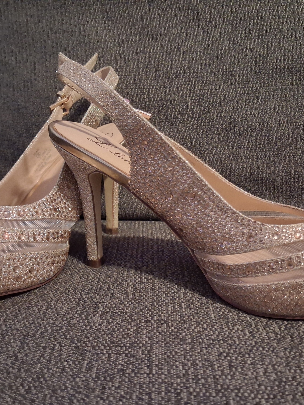 Glitter Mesh Slingback Heels in Champagne Gold
